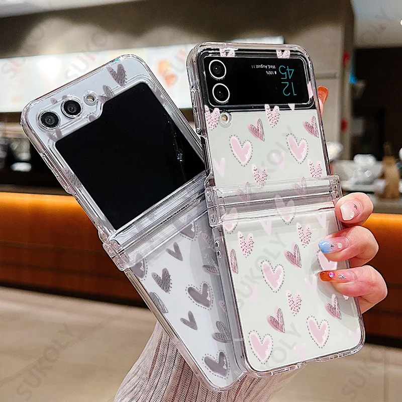 Per Samsung Galaxy Z Flip 5 Z Flip 4 Custodia A Forma Di Cuore Custodia Rigida Trasparente Pieghevole Antiurto Per Samsung Galaxy Z Flip5 4 3