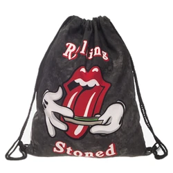 3D Printed Rolling Stoned Drawstring Bag Casual Softback Mochila Cuerda Harajuku Drawstring Backpack Women Men Modis String Bag