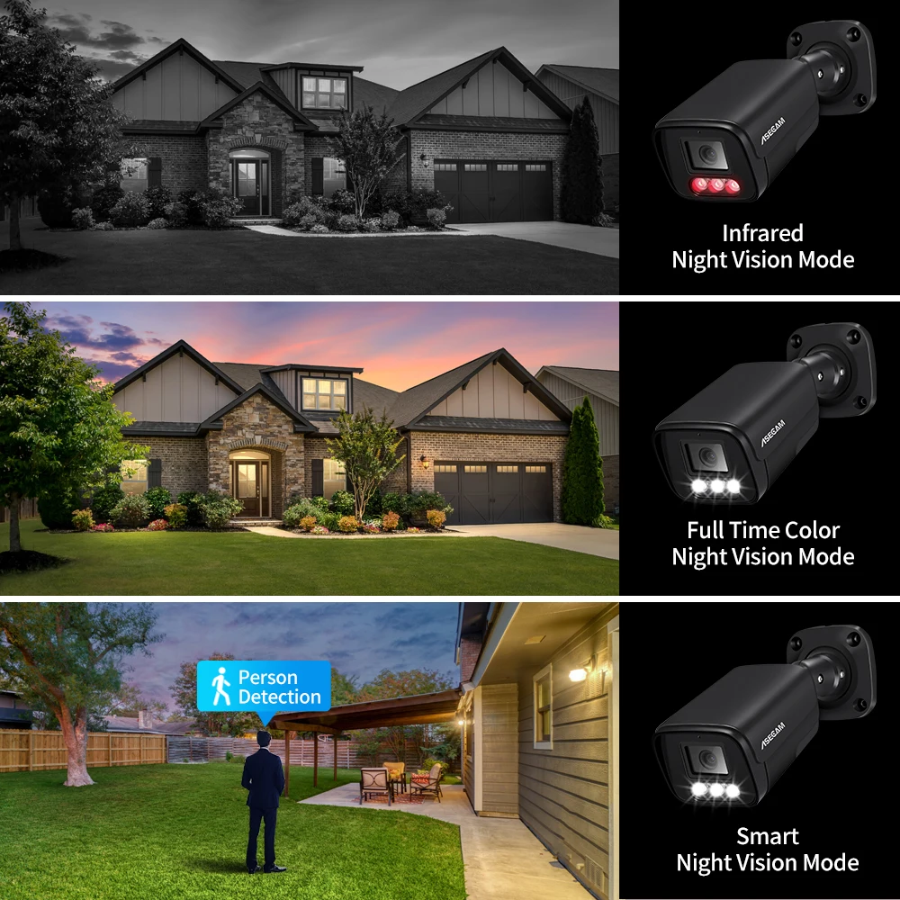 8MP 4K IP Camera Outdoor Ai Face Recognition H.265 Onvif Black CCTV RTSP Color Night Vision 4MP POE Human Audio Security Camera 3