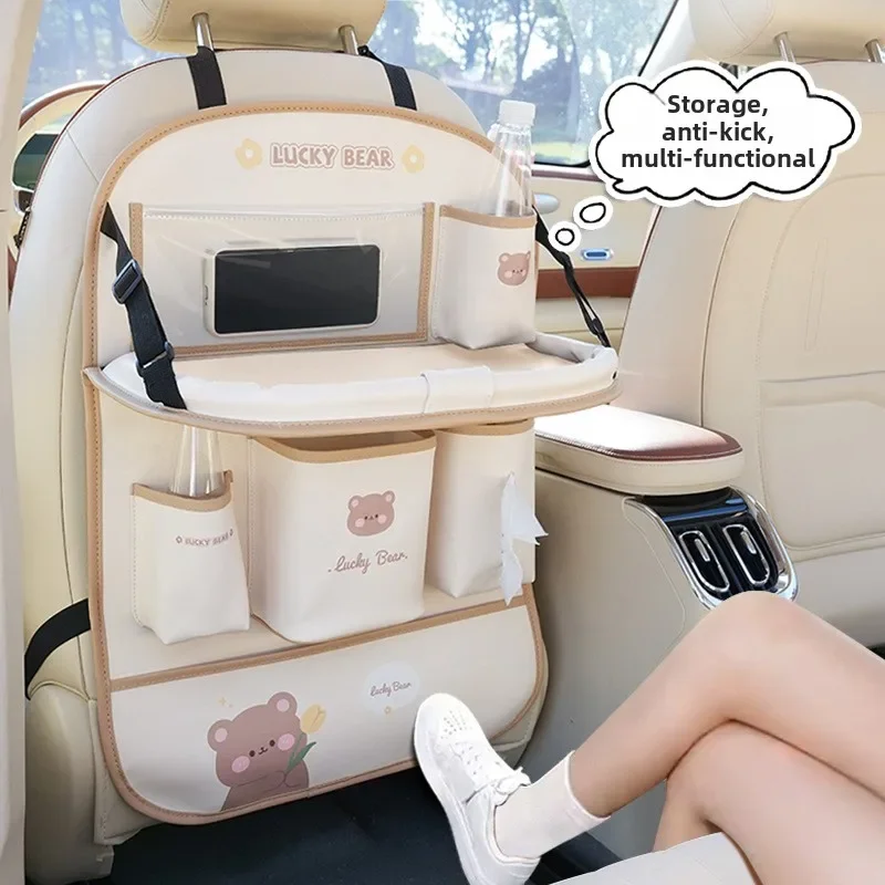 Car Anti-kick Mat Rear Seat Tray Storage Bag Multi-functional Tissue Box Seat Back Anti-kick Accessories