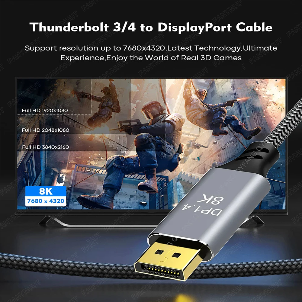 USB C-÷ Ʈ 1.4 ̺, Ʈ 3/4-÷ Ʈ , ƺ , Ｚ HDTV Ϳ, 8K60Hz, 4K144Hz