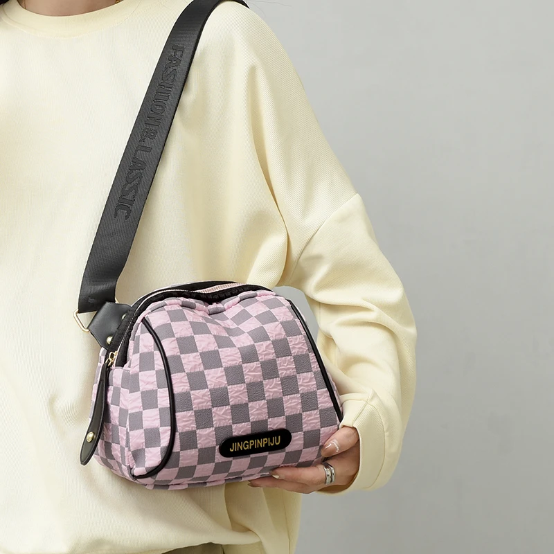 

Nylon Shoulder Women's Bag Small Korean Plaid Messenger Crossbody for Girl Students Cotton Cloth Female Handbags Bolsas