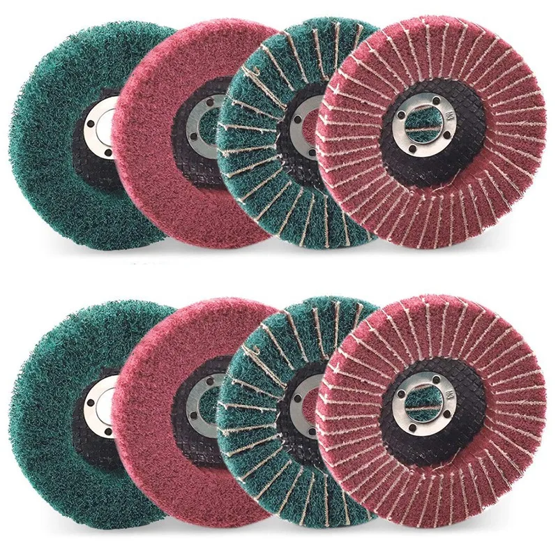 

8PCS 4 Inch Red & Green Nylon Fiber Flap Discs Set Assorted Sanding Grinding Buffing Wheels For Angle Grinder