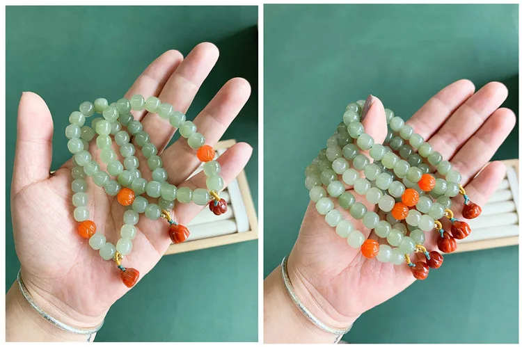 Hetian Jade 7mm Mit Lotus Blume Lotus String Armband Einzigen Kreis DIY frauen Armband hand Nephrit Material schmuck – Detail 5