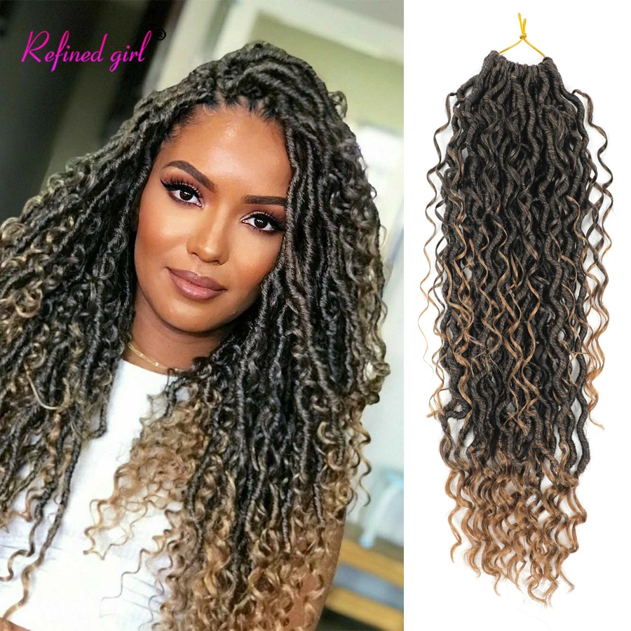 

New Goddess Locs Crochet Hair Extensions 18Inch Pre-looped River Fauxs Locs Wavy Curly Faux locs Bohemian Crochet Braids