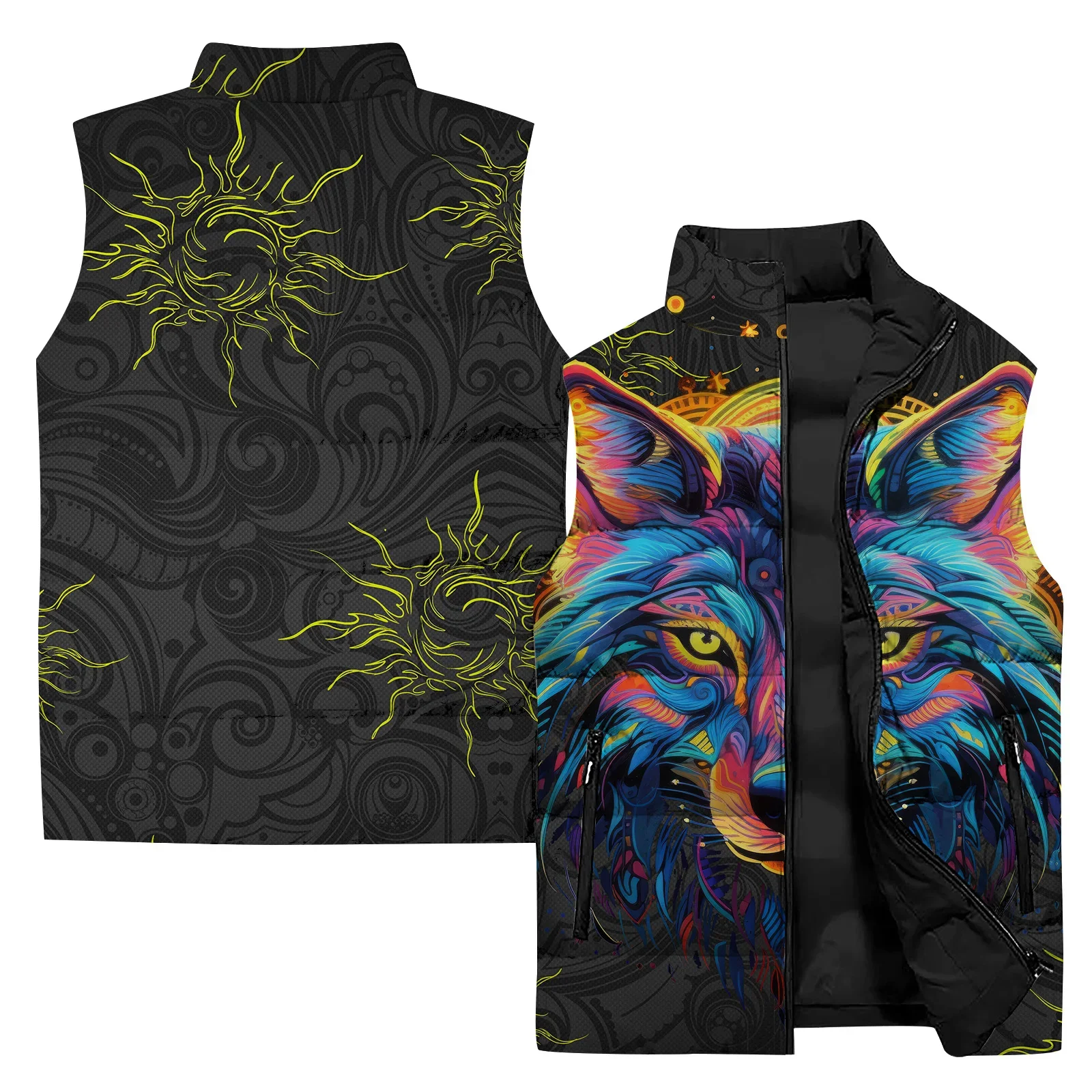 thumbnail image 1 of Chaleco de invierno de moda para hombre, chaquetas para hombre, chalecos con estampado gráfico de león y lobo para hombre, ropa para hombre 2024, ropa de calle Harajuku, viento frío, 1 of 4