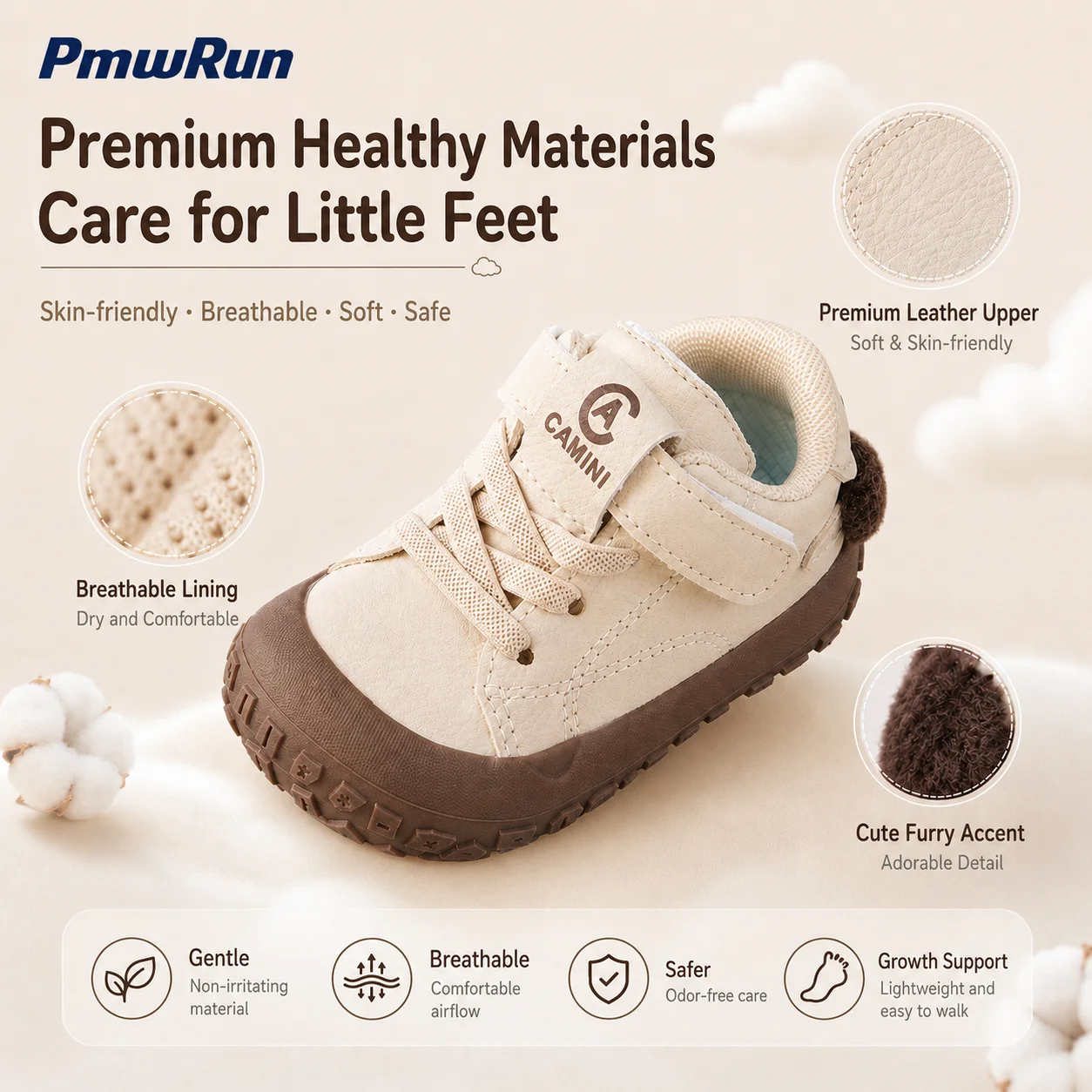 Children's Waterproof PU Leather Sneakers - Ergonomic and Casual Running Shoes