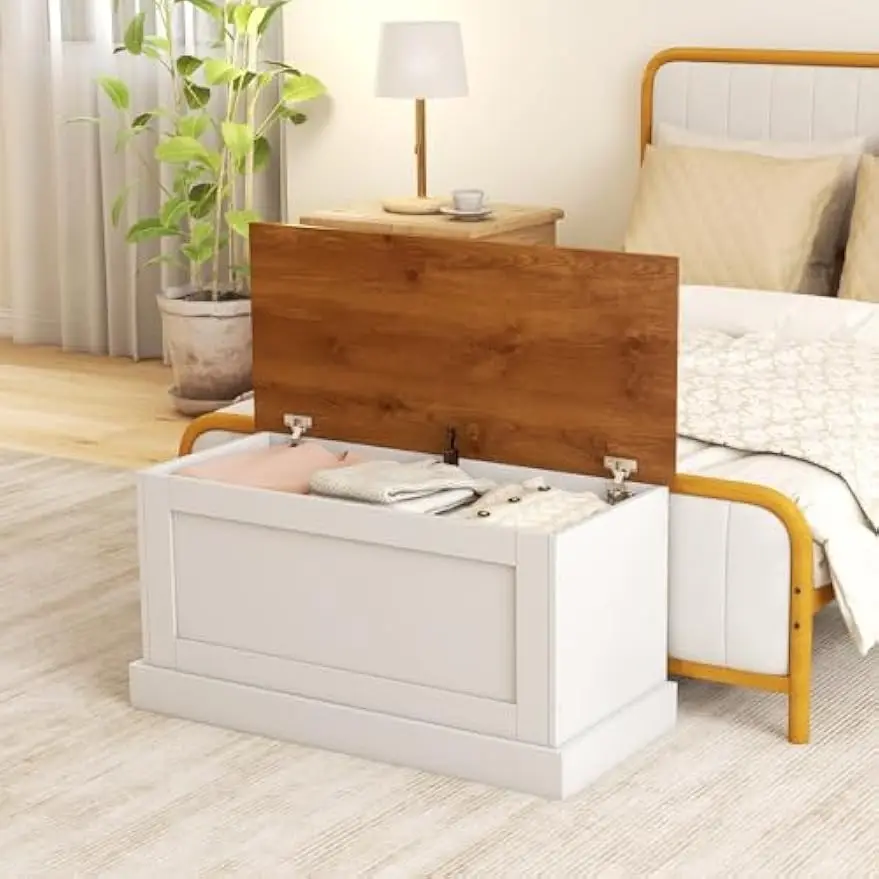 35.5” Storage Bench, Lift Top Storage Box with Metal Hinges, Entryway Storage Chest with Safety Hydraulic Strut, Large Farmhouse