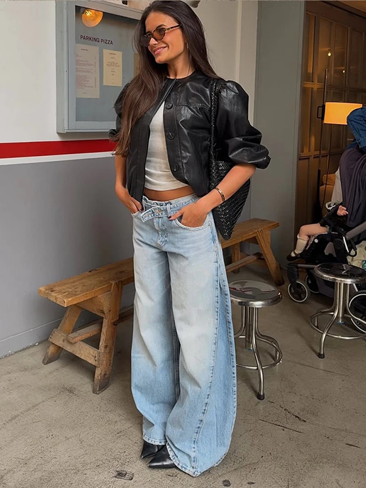 Y2k Blue Women's Jeans Fashion Tie Waist Wide Leg Loose Baggy Denim Pant Lady New Casual High Street Spring Summer Clothing 2026 5
