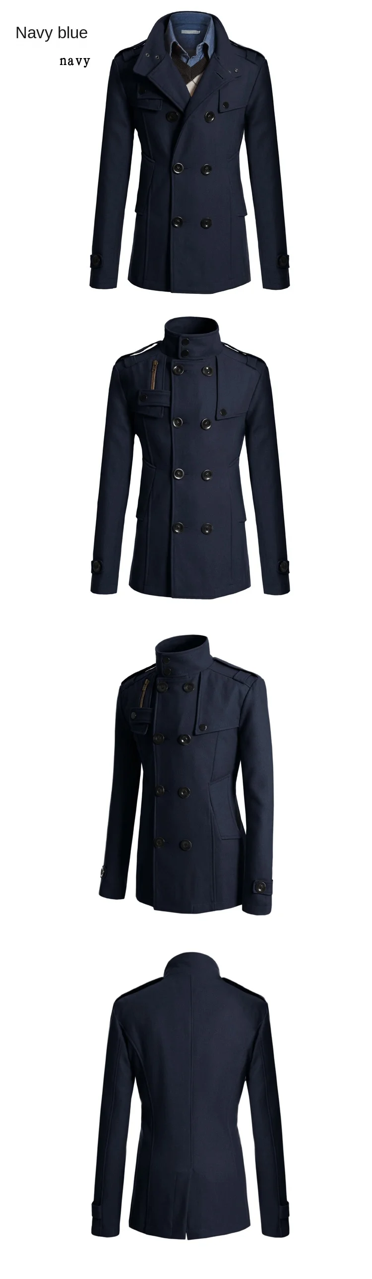 Mens Double Breasted Cotton Coat 2023 Winter Wool Blend Solid Color Casual Business Fashion Slim Trench Coat Jacket Men411_voghion.com