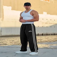 2025YA Men's Sports Pants Double Strip Splicing Printed Casual Pants Gym Fitness Mid Waist Straight Leg Pants 1