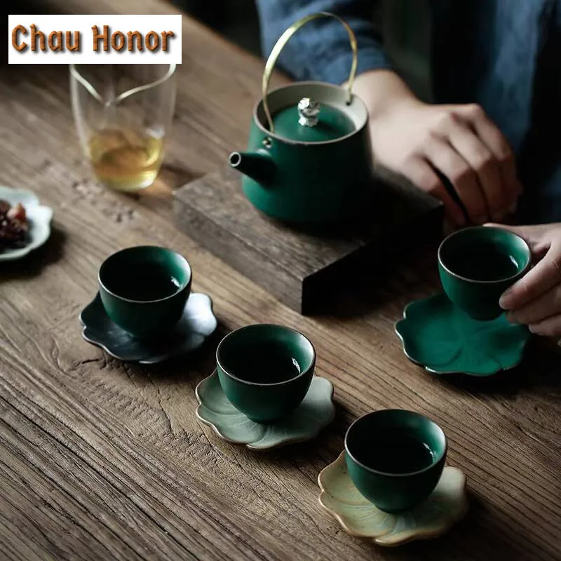 2pcs /Set Japanese Style Turquoise Coarse Ceramic Coaster Household Anti Scalding Tea Holder Thermal Insulation Pad Accessories