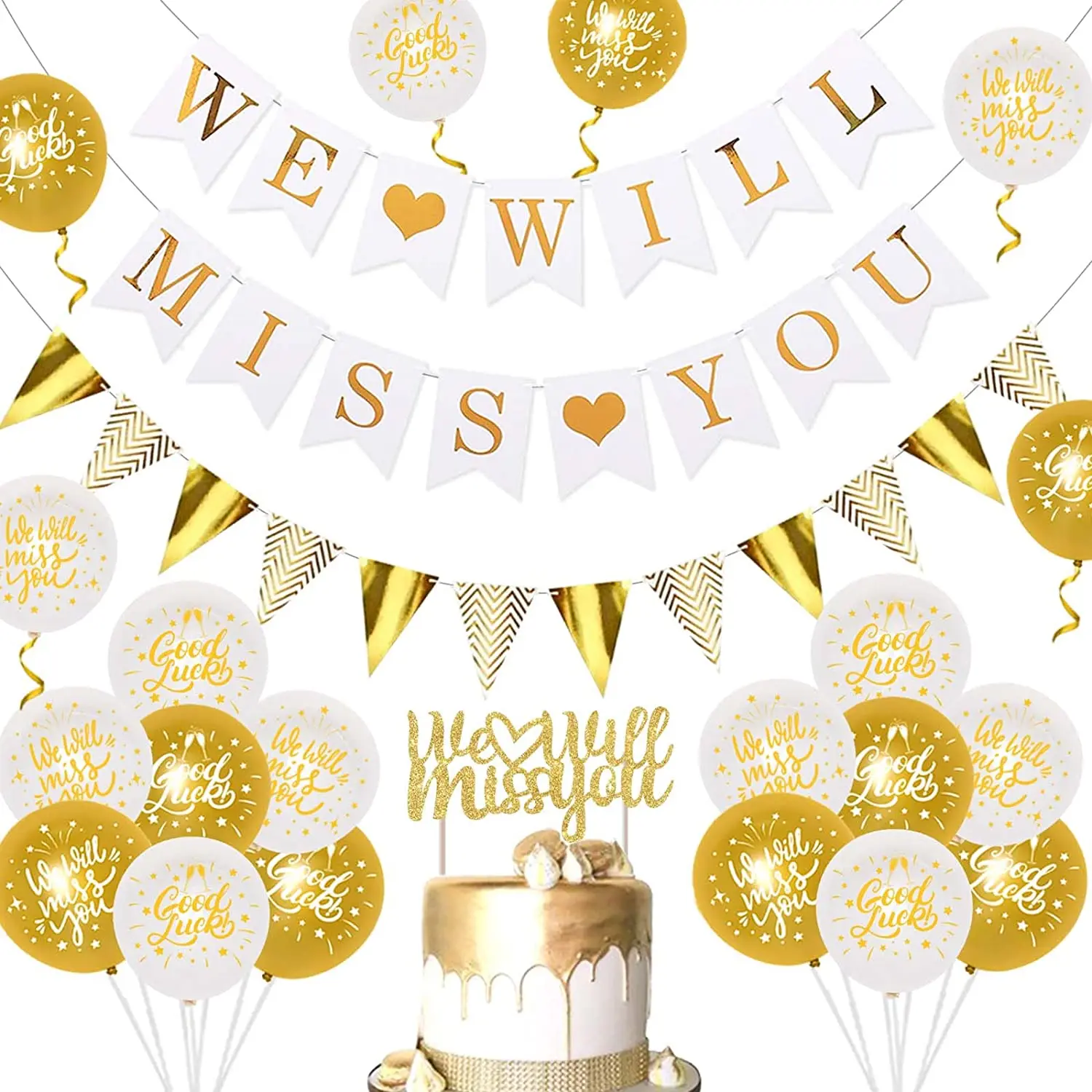

We Will Miss You Decorations Gold We Will Miss You Banner Good Luck Balloons for Going Away Farewell Retirement Party Decoration
