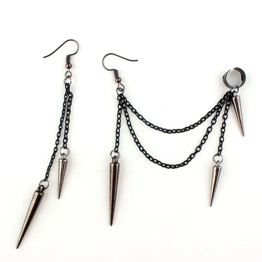 1 pair Fashion Dangle Long Tassel Drop Gothic Rock Rivet Punk Earrings Ear Stud Ear Clip