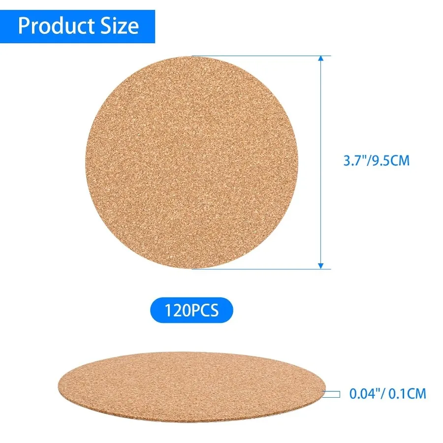 120PCS Self-Adhesive Cork for Coasters 3.74" Round Coasters for Crafts Drinks and Home Tabletop Decoration Easy to Customize Ma