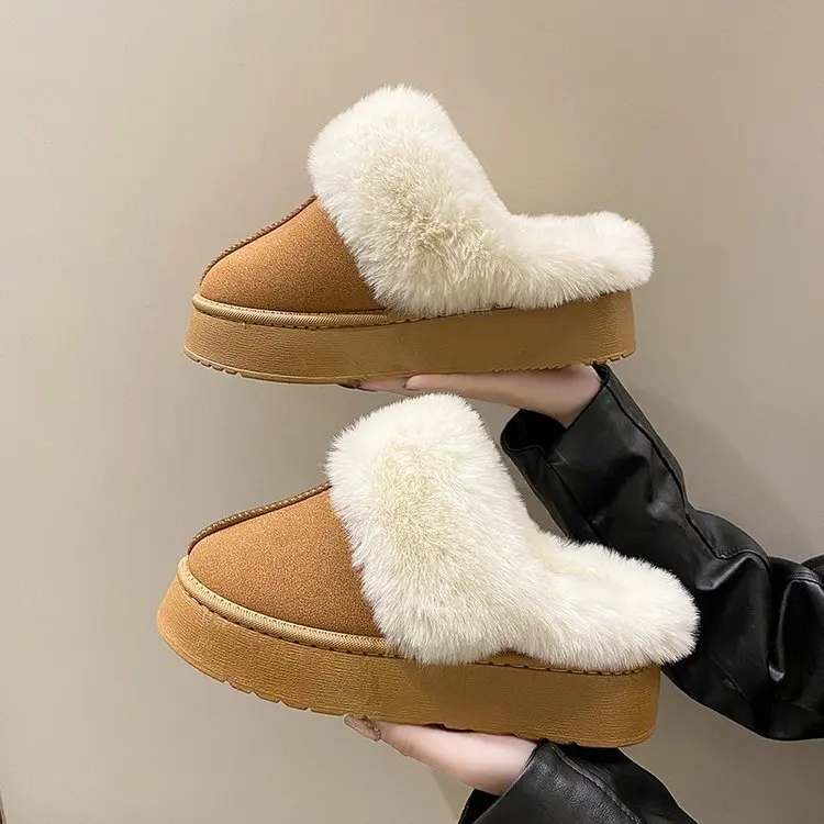 Mao Mao Slippers for Women Outerwear 2023 Autumn and Winter New Thick Sole Matsuke with Plush and Warm Baotou Snow Cotton Slippe