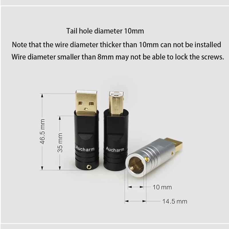 Connettore USB di fascia alta Tellurium Rame Oro rosa/Argento placcato Tipo AB Spina USB Cavo USB fai da te Connettore saldato Jack  44