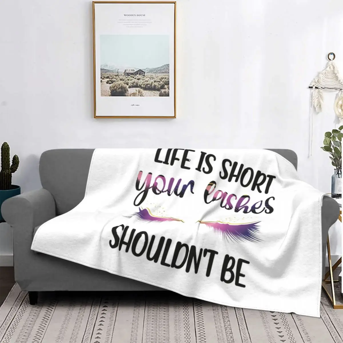 Flannel Throw Blanket Support Custom Logo for Couch Bed Sofa Lightweight Super Soft Warm Beautiful Eyes Eyelash Lashes Pattern 3