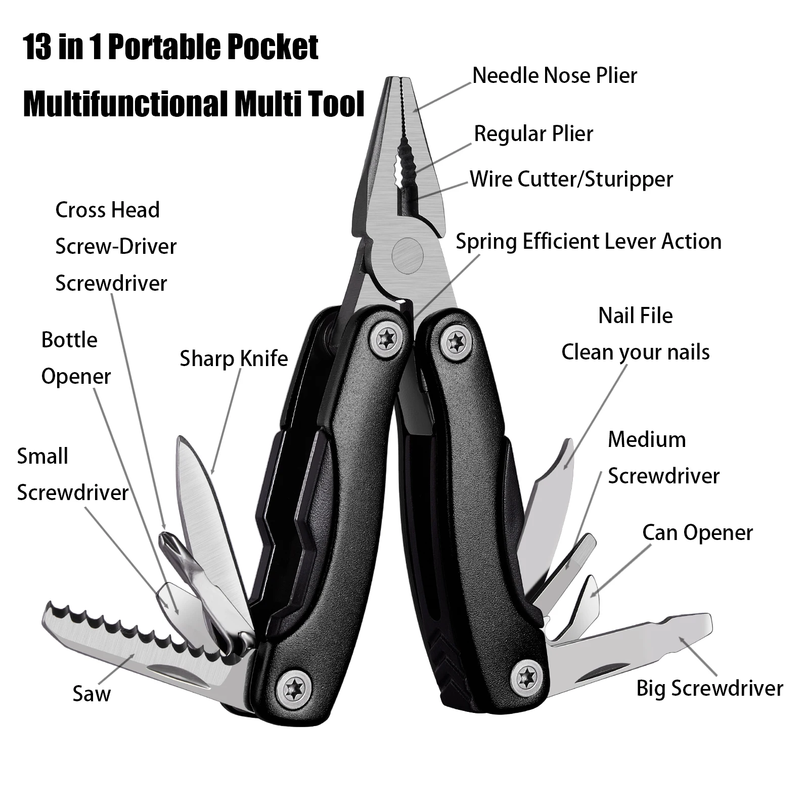 Portable Pocket Multitool Pliers Knife Screwdriver Hand Tool for Outdoor Survival Camping Hunting and Hiking with Nylon Sheath
