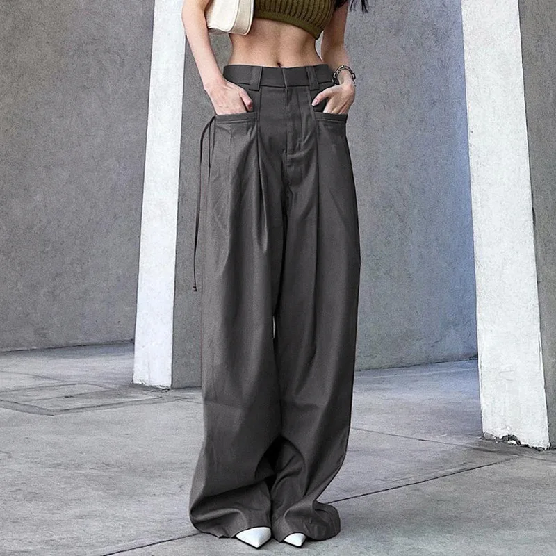 

2022 Summer New European and American Spice Style Fashion Retro Street Loose Low Waist Solid Color Harem Pants Korean Style