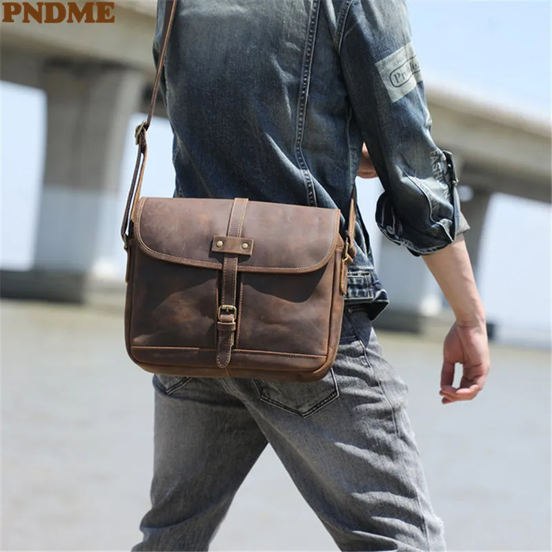 Vintage crazy horse cowhide men's messenger bag high-quality natural genuine leather designer daily work shoulder bag satchel