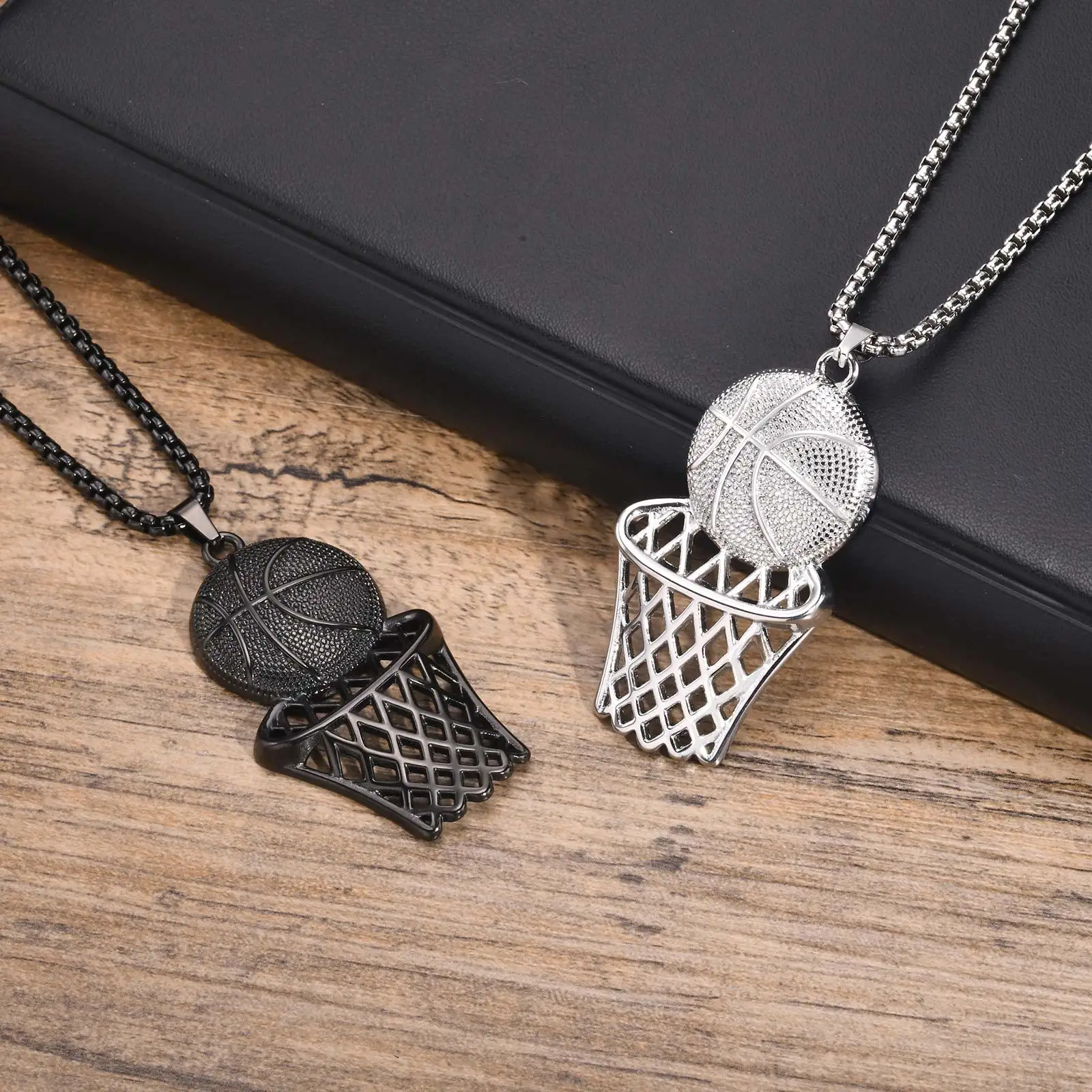 Mprainbow Basketball Pendant Male Necklaces,Silver Black Color Sports Basketball Frame Pendant for Men Boys,Sports Charm Jewelry