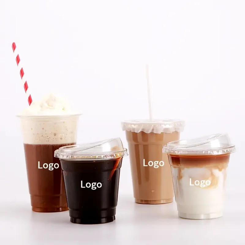 

Customized productCustom LOGO Printed Disposable Plastic PET Ice Coffee Milkshake Boba Milk Bubble Tea Cup With lids