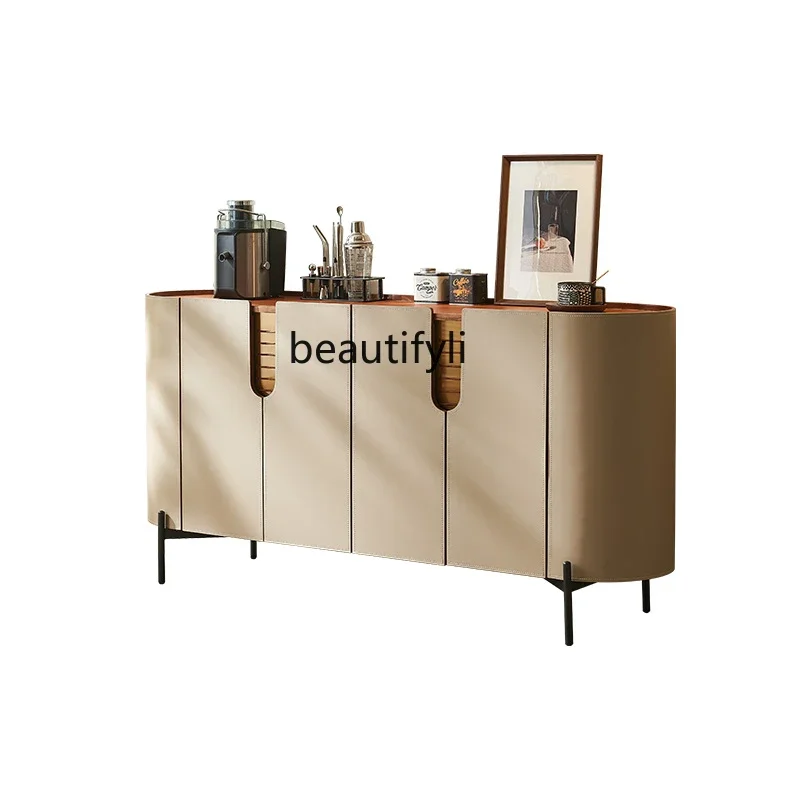

Minimalist Light Luxury Saddle Leather Sideboard Cabinet Small Apartment Home Entrance Cabinet Modern Simple Storage Locker
