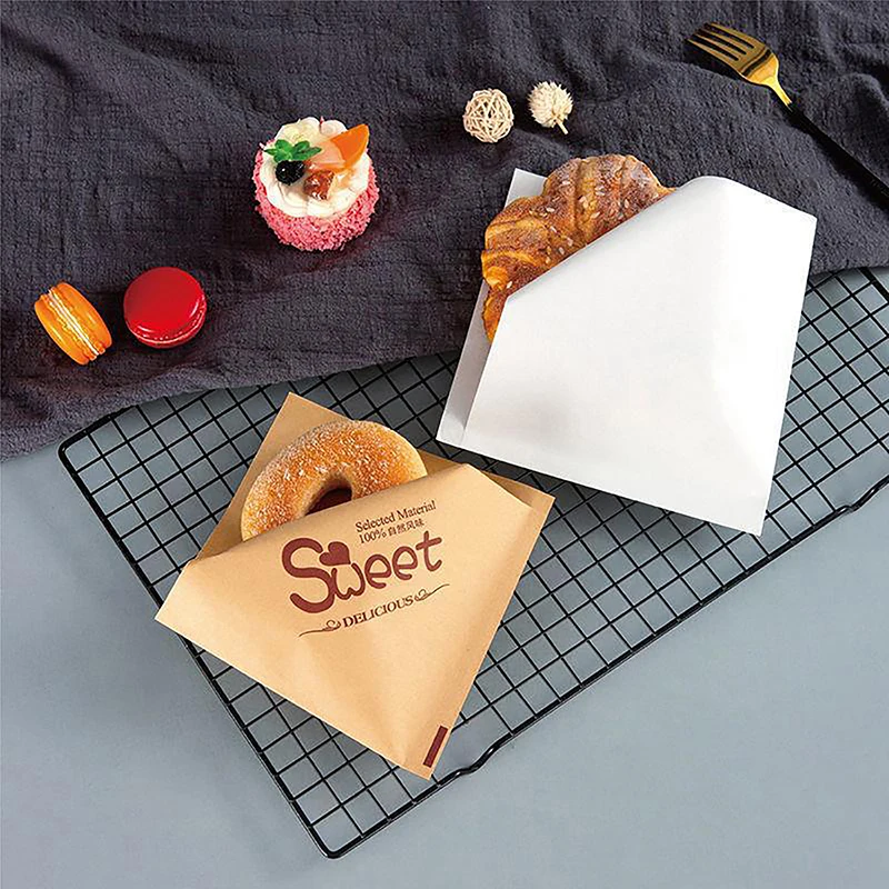 100 Stück Einweg-Dreieckstüten aus Kraftpapier für Sandwiches, ölbeständig, für Donuts, Brot, Hamburger, Küche, Party, Restaurant – Detail 5