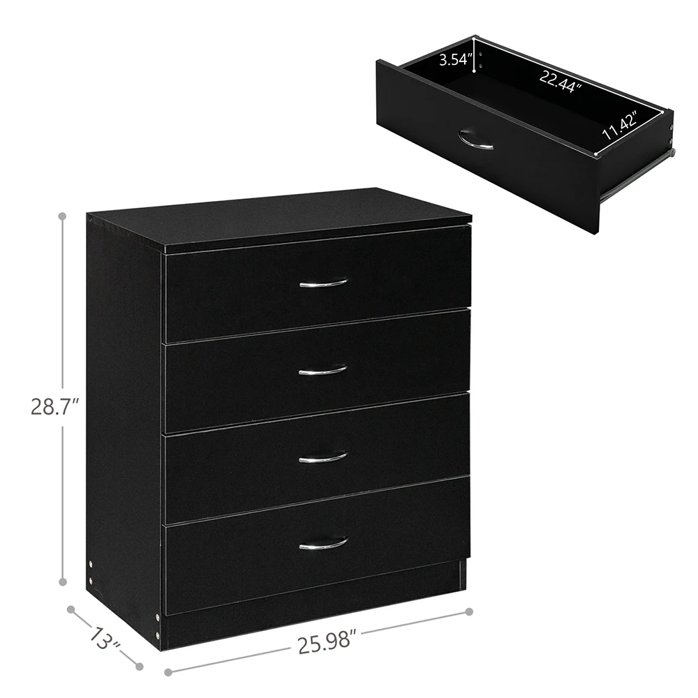 Modern Simple 4-Drawer Dresser Black