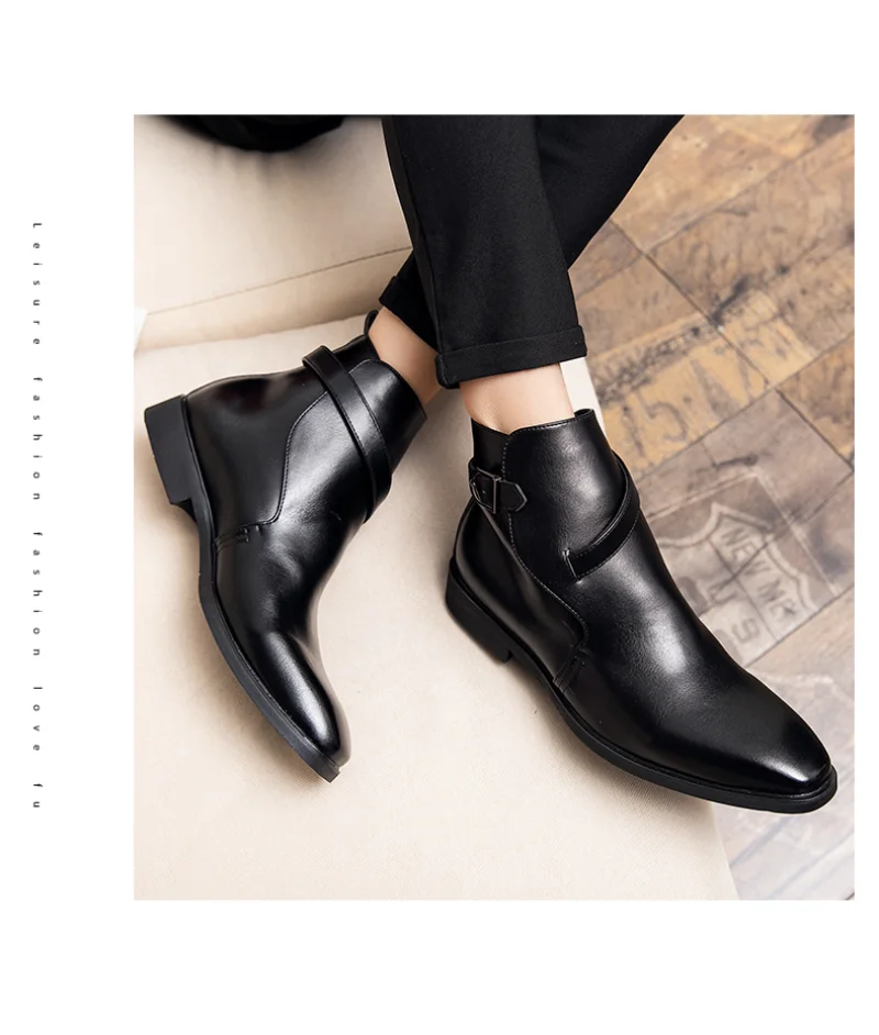 New Men Ankle Boots Brown Black Buckle Strap Classic Fashion Business Shoes for Men with Free Shipping Zapatillas Hombre