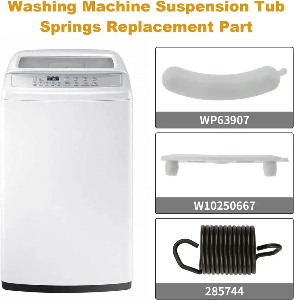 Whirlpool Washer Repair Kit - 3 Suspension Springs, 1 Counterweight, 3 Tub Pads (WP63907, W10250667, 285744)