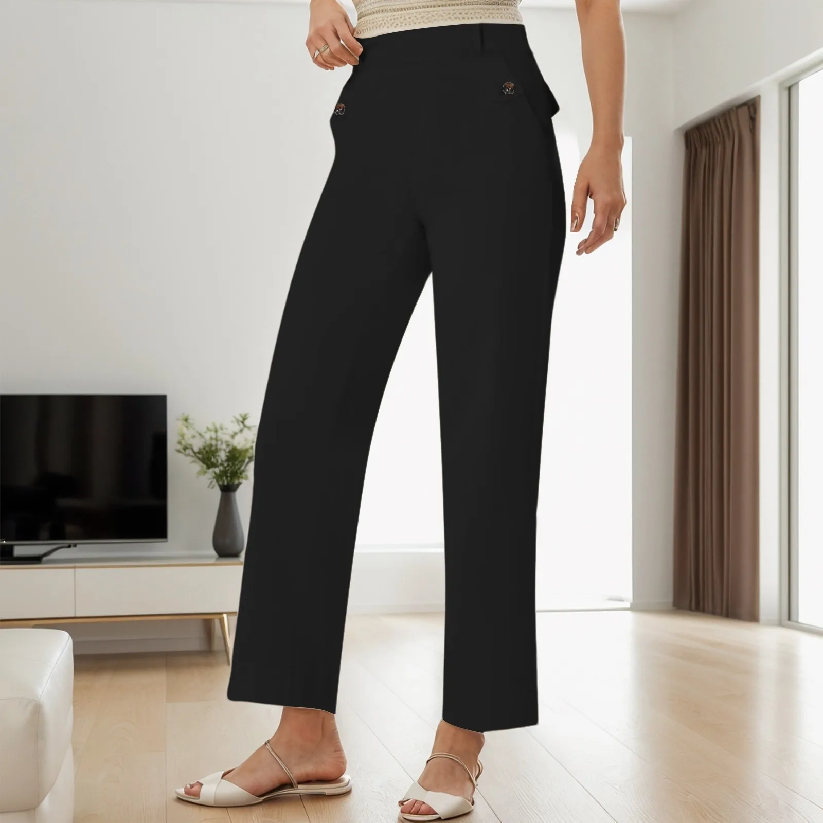 

Fashion High Waist Pants Women Micro Flared Pants Solid Color Casual Slim Fit Slimming Office Lady Casual Streetwear Trousers