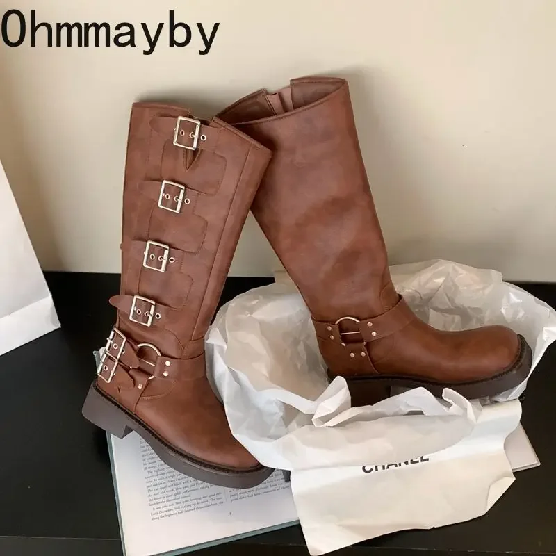 Women Knee High Boots Fashion Metal Decoration