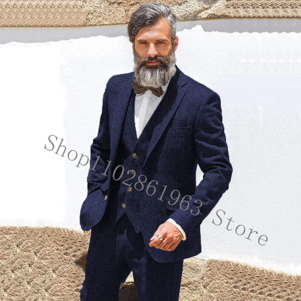 Fall Winter Herringbone Men Suits 3 Pieces Business Formal Men Tuxedos For Wedding Groom Custom Suits Costume Homme Mariage