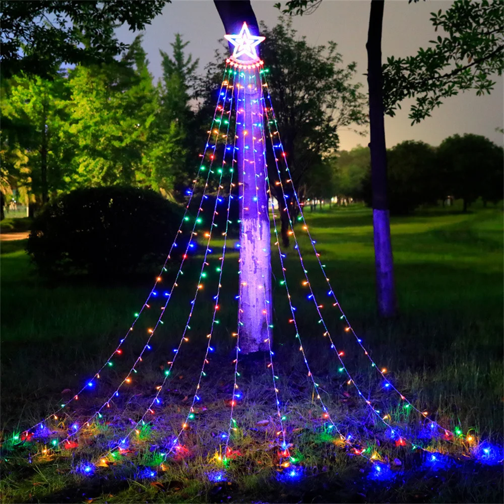 led-waterfall-meteor-flowing-star-rain-led-string-light-curtain-icicle-garland-topper-star-fairy-lights-xmas-tree-party-wedding