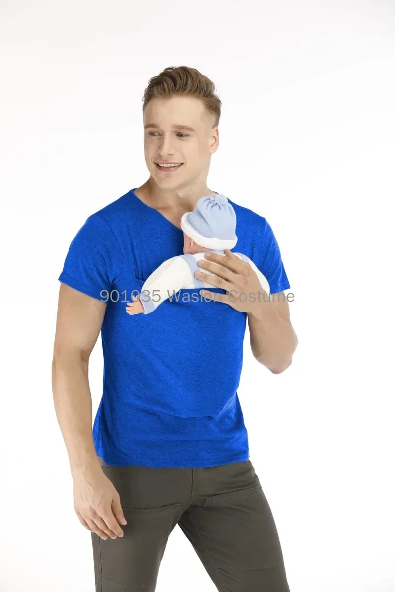 Safety Kangaroo Pocket T Shirt Baby Carrier Pregnancy Clothes Summer Short Sleeve Mother Father Top Feeding Big Daddy Shirt