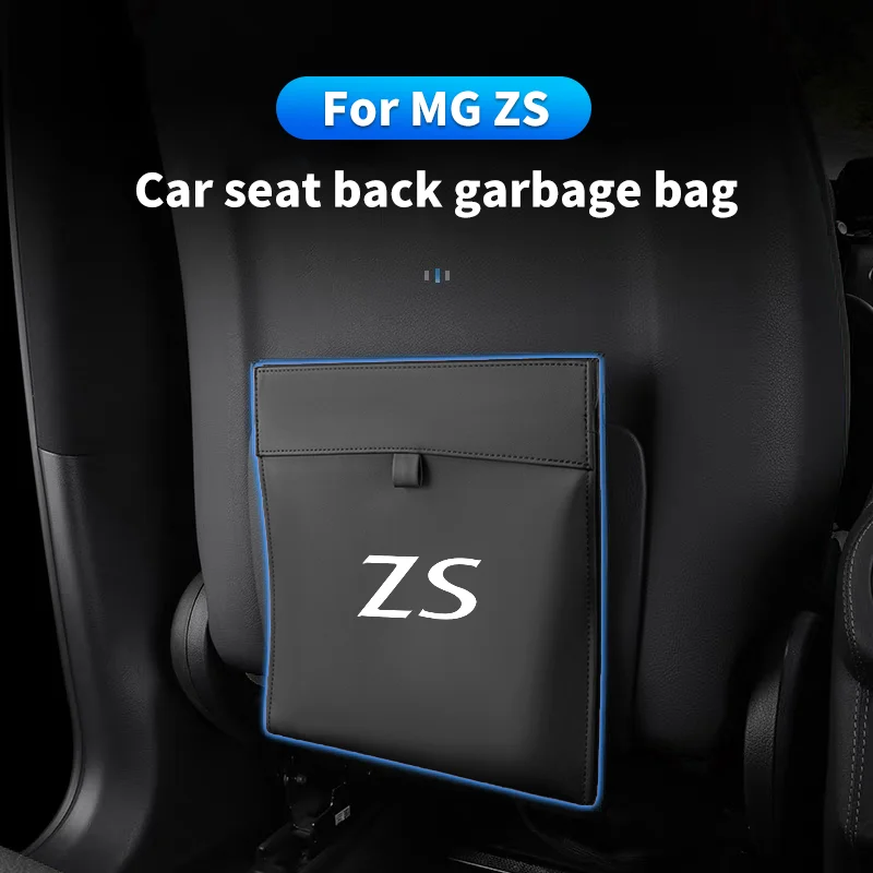 Car Trash Can For MG ZS Leather Magnetic Adsorption High-capacity Garbage Bag Auto Back Seat Hanging Storage Pocket Accessories
