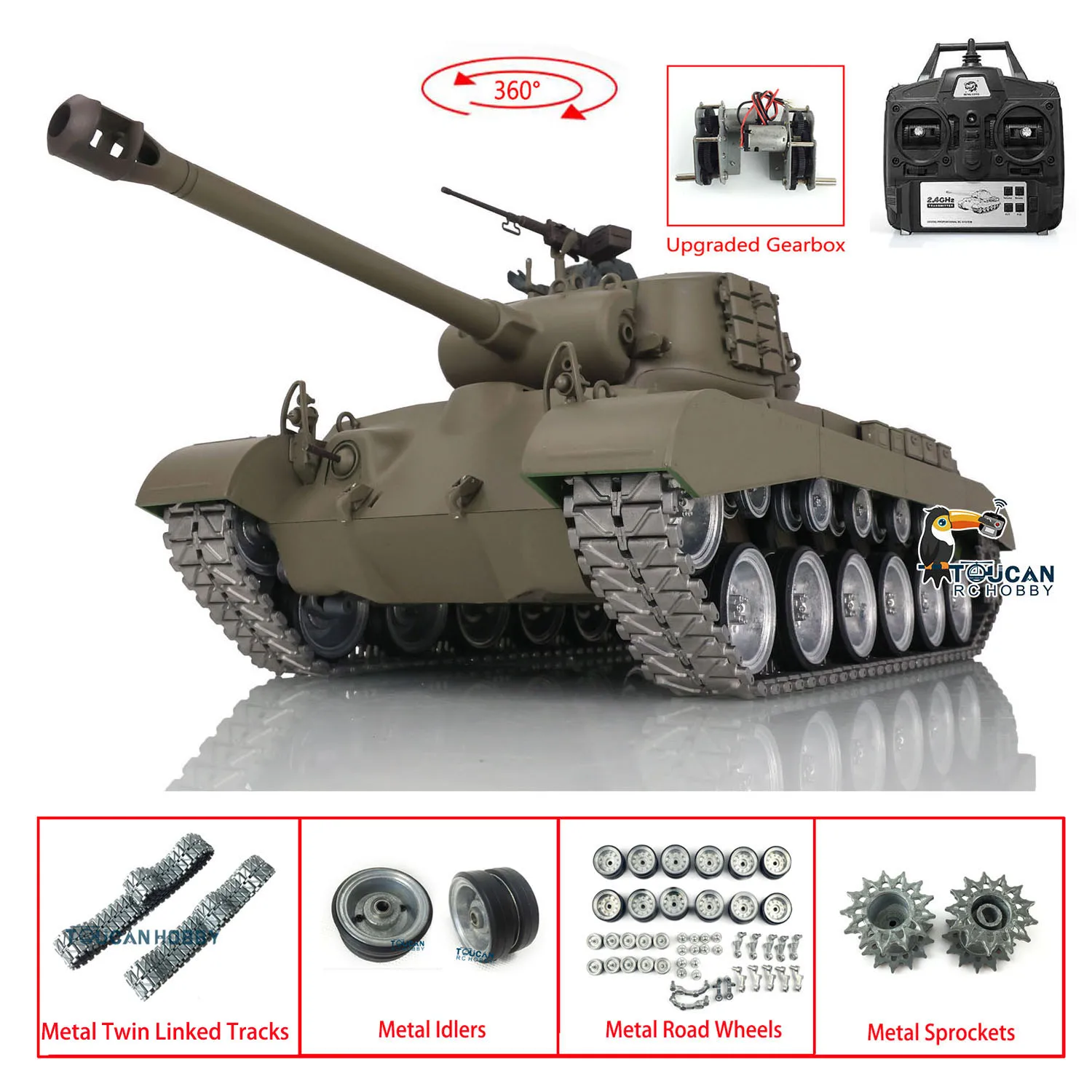 RC Tank Pro Ver Henglong 1/16 7.0 M26 Pershing 3838 Metal Tracks Wheels 360 Turret Rotation TH17311-SMT7 2