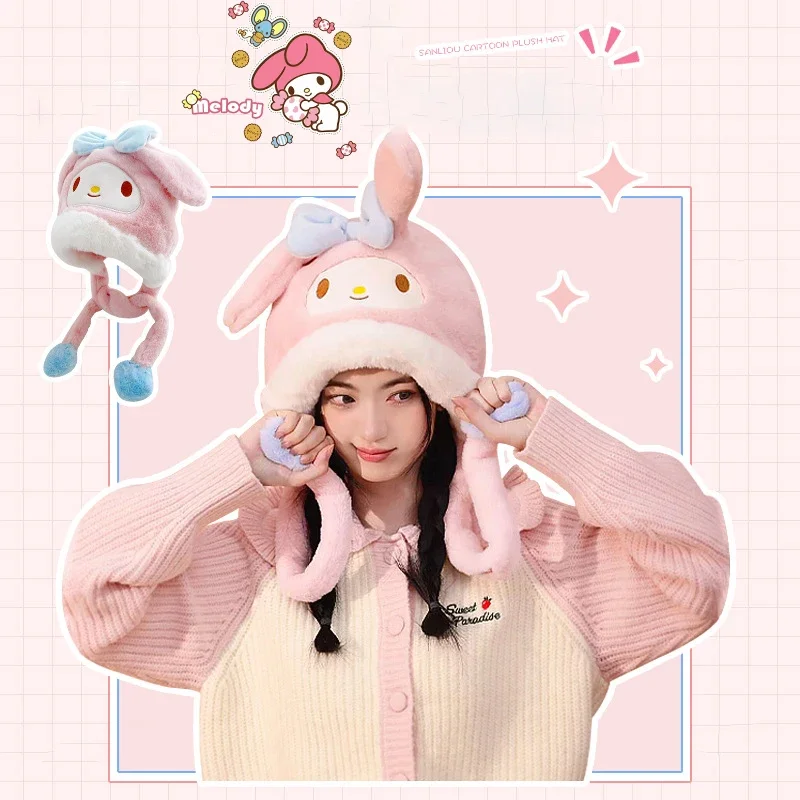 

Anime Sanrio Kuromi Pachacco Plush Hat Ears Move Cinnamoroll Moving Ears Cartoon Sweet Warm Thicken Ear Protection Winter Gifts