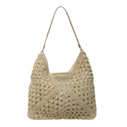 Women's Vintage Straw Tote Bag - Large Capacity Casual Handbag (Beige)