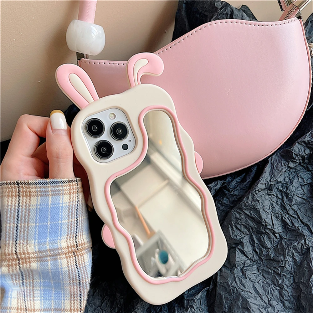 Korean 3D Rabbit Ear Mirror Make Up iPhone Case