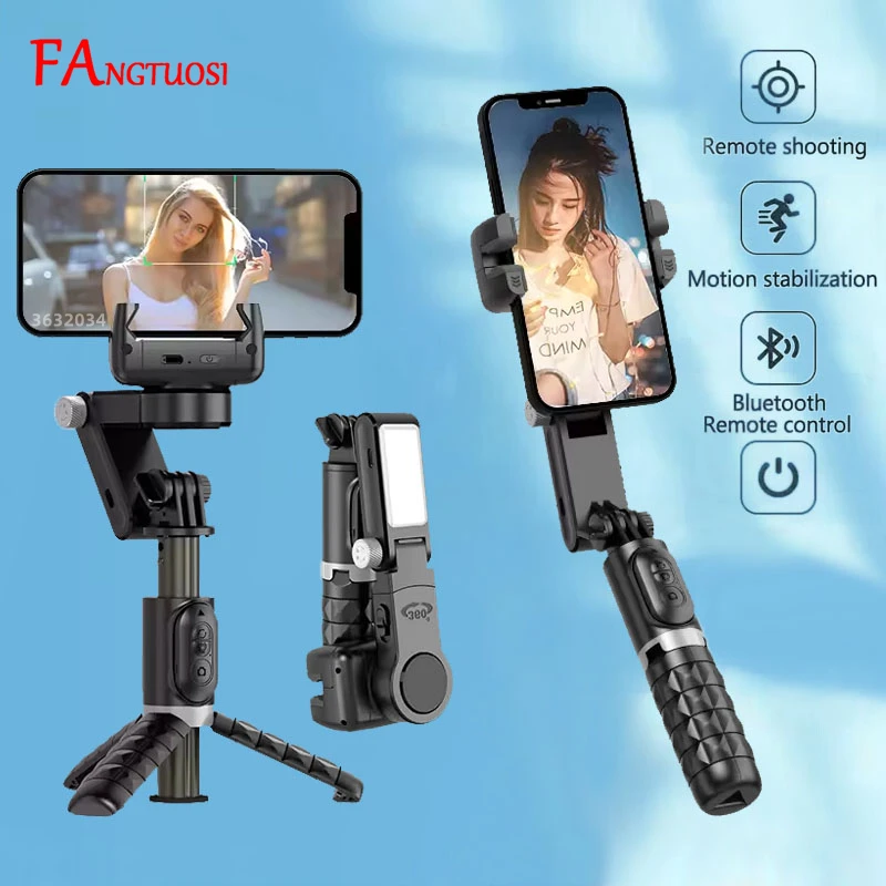 Stabilisateur pour smartphone FANGTUOSI à rotation 360° avec trépied et flash intégré pour prise de vue en mouvement._voghion.com