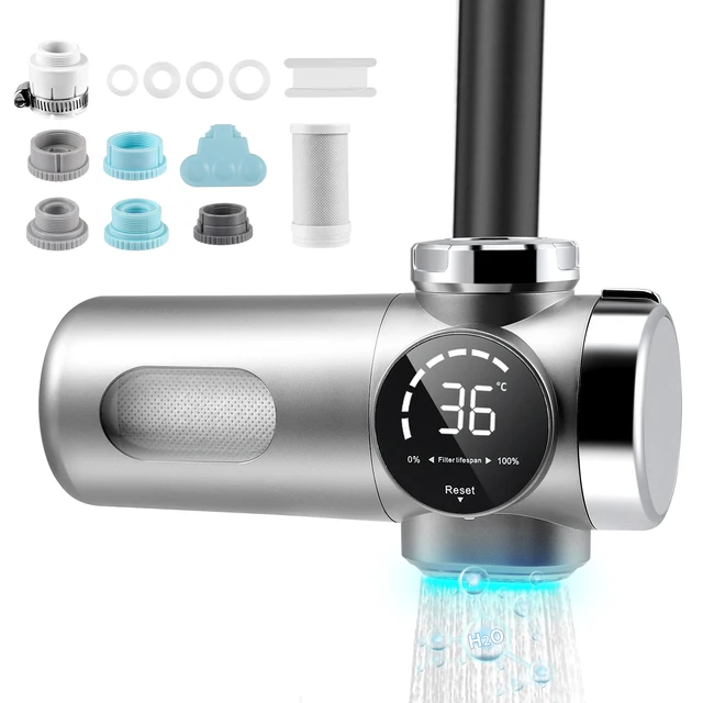 ก๊อกกรองน้ําพร้อมจอแสดงผล LED ขจัดคราบกรองคลอรีนด้วยโลหะหนักแสงสีฟ้าและรสชาติไม่ดี 1