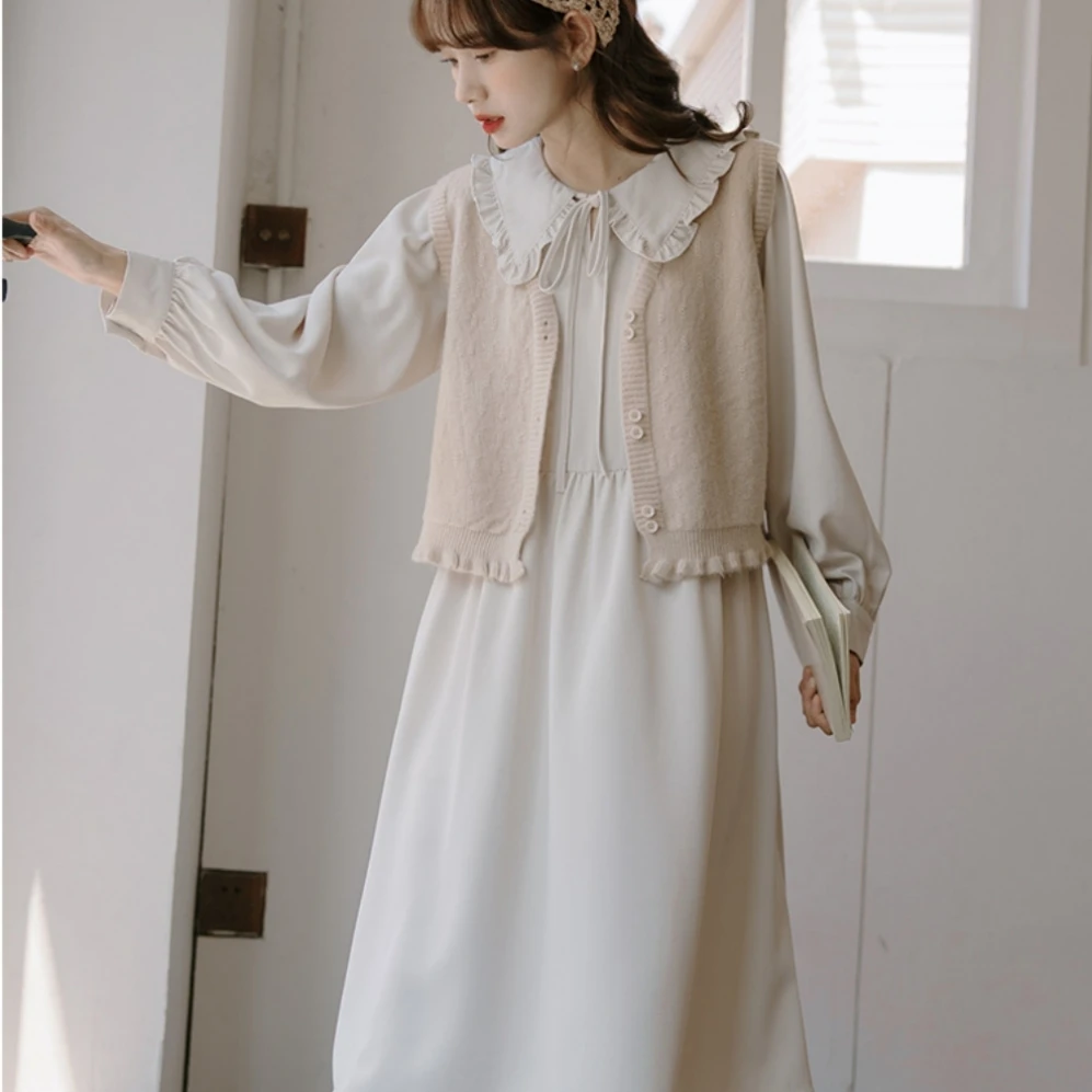 

2022 New Winter Thickened Long Sleeve Ruffle Collar Bottomed Kikyo Art Dress Free Shipping