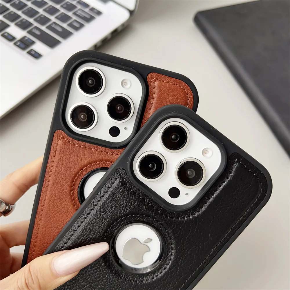Sleek Invisible Fold Stand Leather Phone Case - Ultra Thin PU Cover with Logo Hole