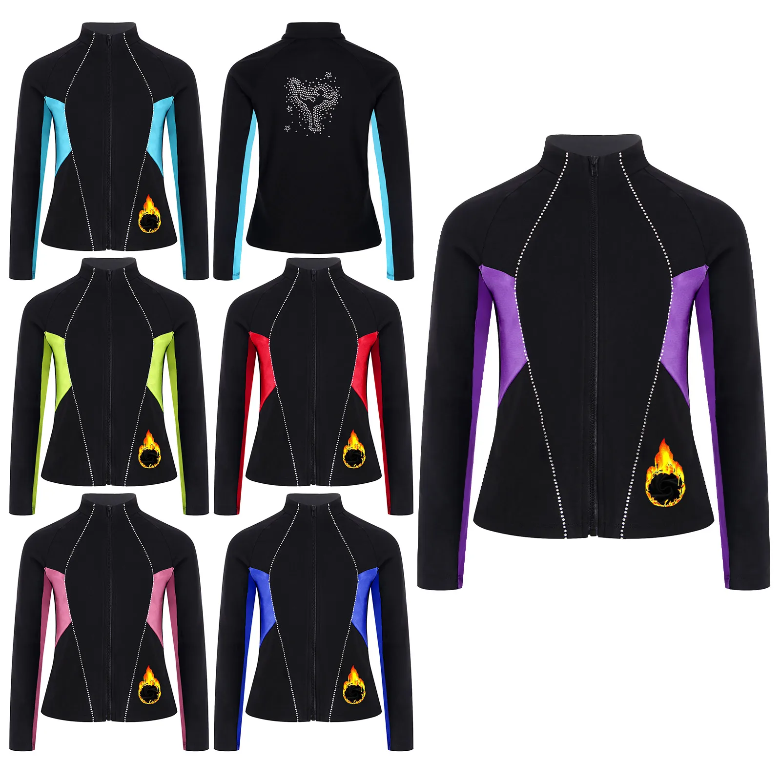 Ballet Leotard Dance Leotard Girls Dance Costumes Girls Figure Skating Gymnastics Jacket Ballet Leotards Fleece-Lined Jacket Rhinestones Sweatshirt Outerwear for Sports Workout