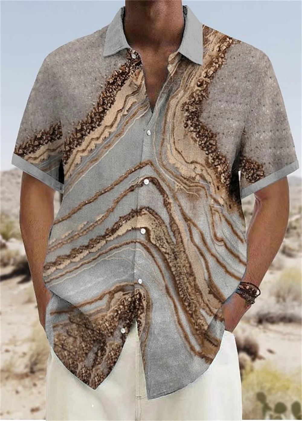 Fashion men's casual lapel short sleeved shirt Women's high-definition printed soft and healthy materials 2023 Summer New 6