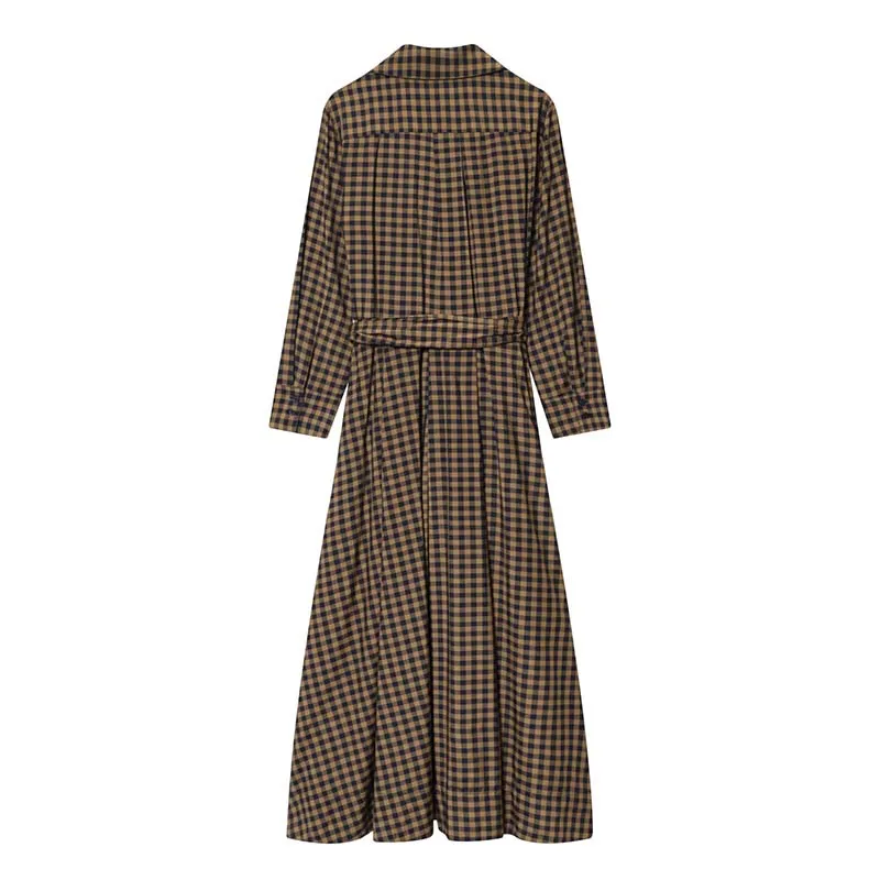 2025 New Women Fashion Plaid Shirt Collar Dress Long Dresses With Belt Chic Dresses Women Long Sleeve Casual Autumn Dress