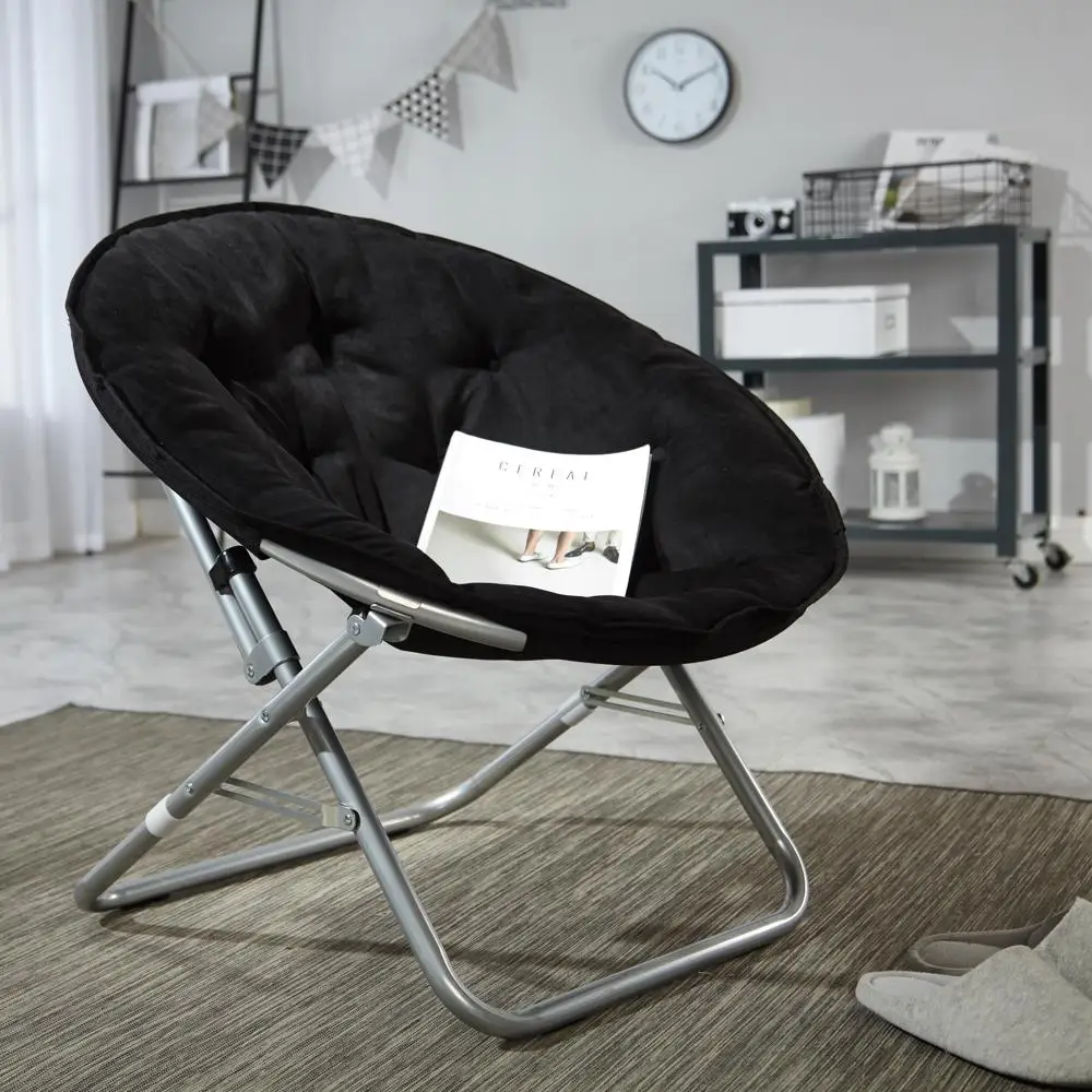 Large Soft Microsuede Collapsible Saucer Chair Adult Folding Lounge Seat Comfortable Dorm Room Living Room Relaxing 3